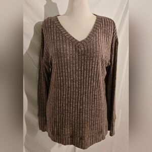 V-Neck Ribbed Sweater - Taupe